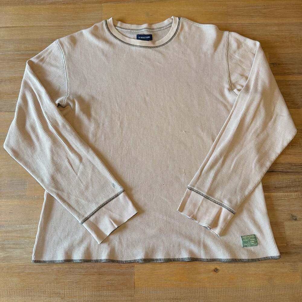 Structure Thermal Waffle Knit Long Sleeve Shirt Cream Size Large